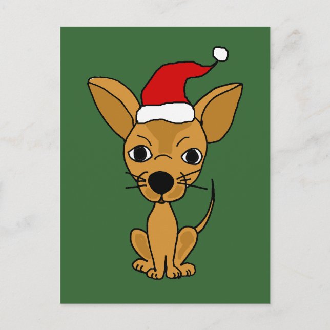 Funny Chihuahua Dog in Santa Hat Holiday Postcard (Front)