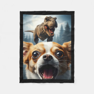 Funny Chihuahua Dog Selfie With T-rex Women Men Ki Fleece Blanket