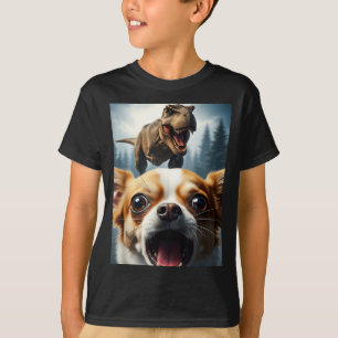 Funny Chihuahua Dog Selfie With T-rex Women Men Ki T-Shirt