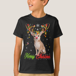 Funny Chihuahua Dog With Antlers Merry Christmas X T-Shirt