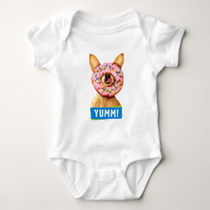 Funny Chihuahua Dog with Sprinkle Doughnut on Nose Baby Bodysuit