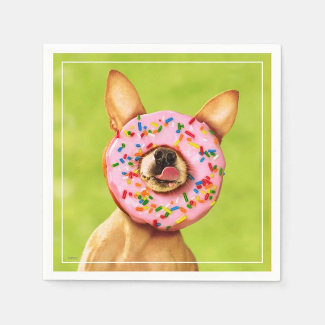 Funny Chihuahua Dog with Sprinkle Doughnut on Nose Napkin (Front)