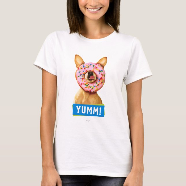 Funny Chihuahua Dog with Sprinkle Doughnut on Nose T-Shirt (Front)