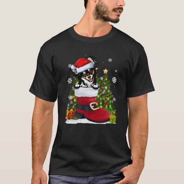 Funny Chihuahua in the Shoe Santa Hat Ugly Christm T-Shirt (Front)