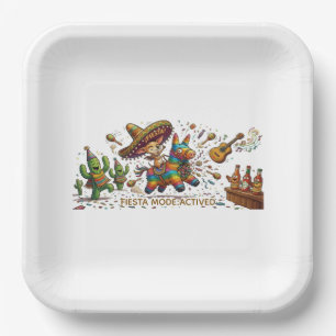 Funny Chihuahua Riding Piñata Fiesta Birthday  Paper Plate