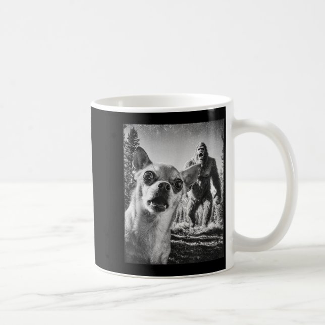 Funny Chihuahua Selfie With Bigfoot Sasquatch Cryp Coffee Mug (Right)