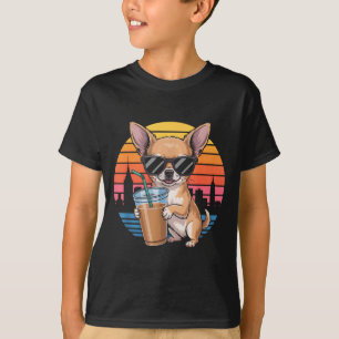 Funny chihuahua sunglasses iced coffee vintage T-Shirt