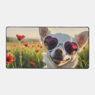 Funny Chihuahua Wearing Sunglasses in a Meadow Desk Mat