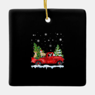 Funny Chihuahua With Red Truck Christmas Holiday Ceramic Ornament