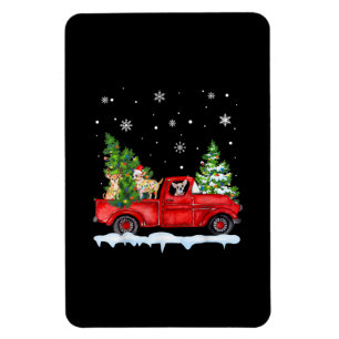 Funny Chihuahua With Red Truck Christmas Holiday Magnet