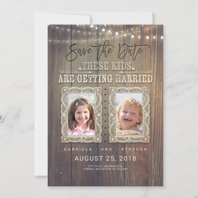 Funny Childhood Photos | Rustic Wood Save the Date (Front)