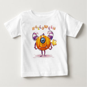 Funny Childish Halloween Pumpkin with magic wand Baby T-Shirt