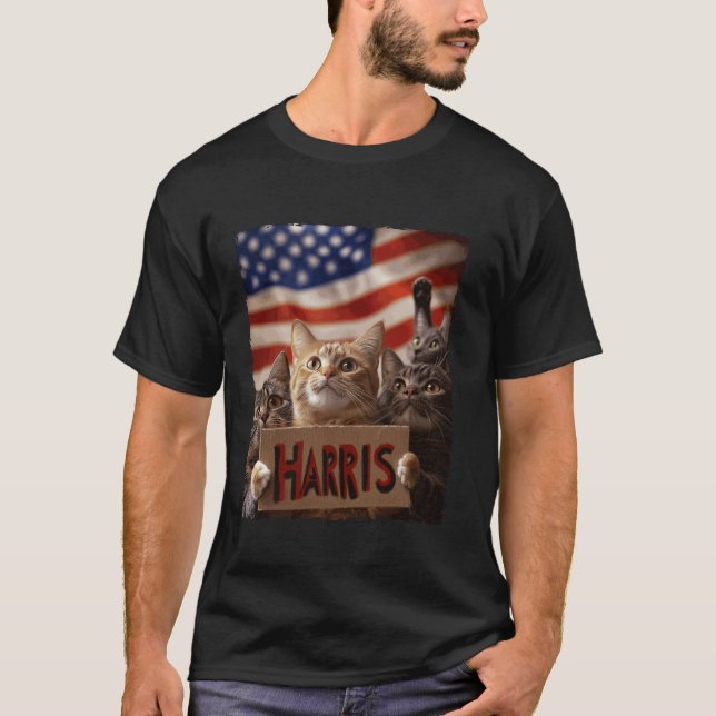 Funny Childless Cat Ladies For Harris 2024 T Shirt (Front)