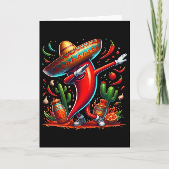 Funny Chilli Dabbing Hot Pepper Sombrero Cinco De  Card (Front)