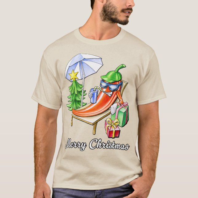 Funny Chilli Merry Christmas under Parasol and Xma T-Shirt (Front)
