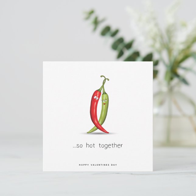 Funny Chilli Pepper Couple Valentines Day Card (Standing Front)