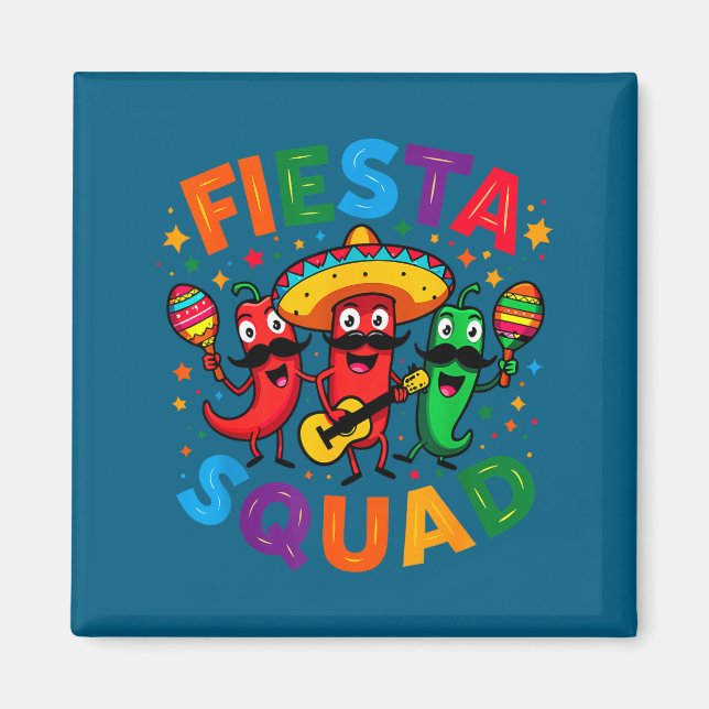 Funny chilli peppers fiesta squad cinco de mayo magnet (Front)