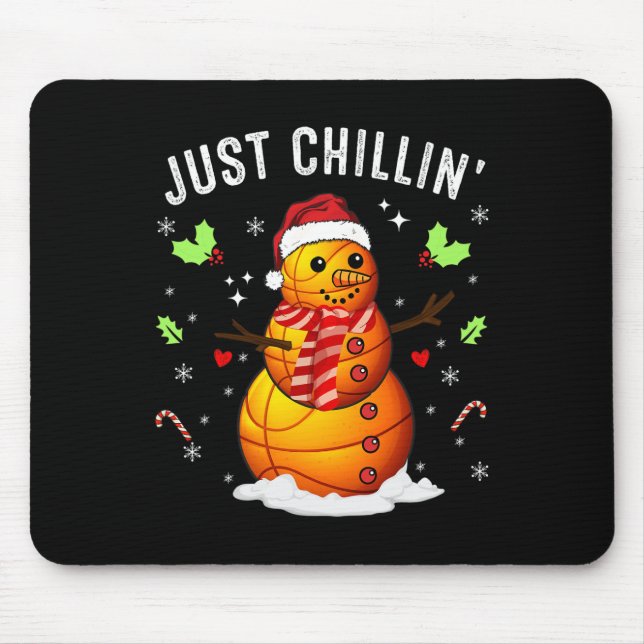 Funny Chillin' Snowman Sketll Ll Santa Hat Christm Mouse Pad (Front)