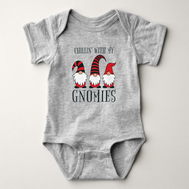 Funny Chillin' With My Gnomies Christmas Pun |  Baby Bodysuit (Front)