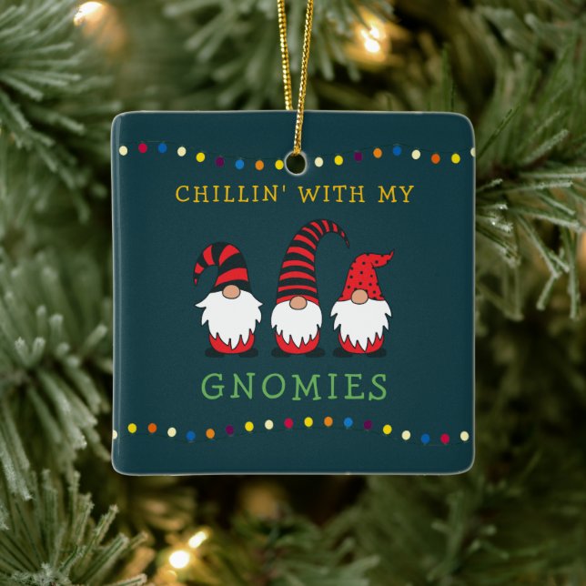 Funny Chillin' With My Gnomies Christmas Pun |  Ce Ceramic Ornament (Tree)