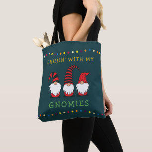 Funny Chillin' With My Gnomies Christmas Pun To Tote Bag