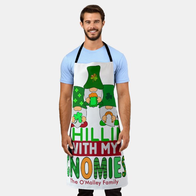 Funny Chillin with My Gnomies St Patricks Day Long Apron (Worn)