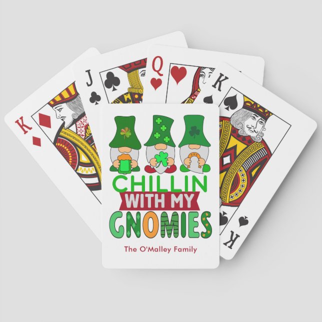 Funny Chillin with My Gnomies St Patricks Day Playing Cards (Back)