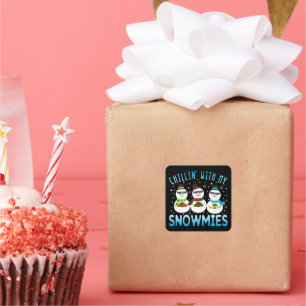 Funny Chillin' With My Snowmies Christmas Square Sticker