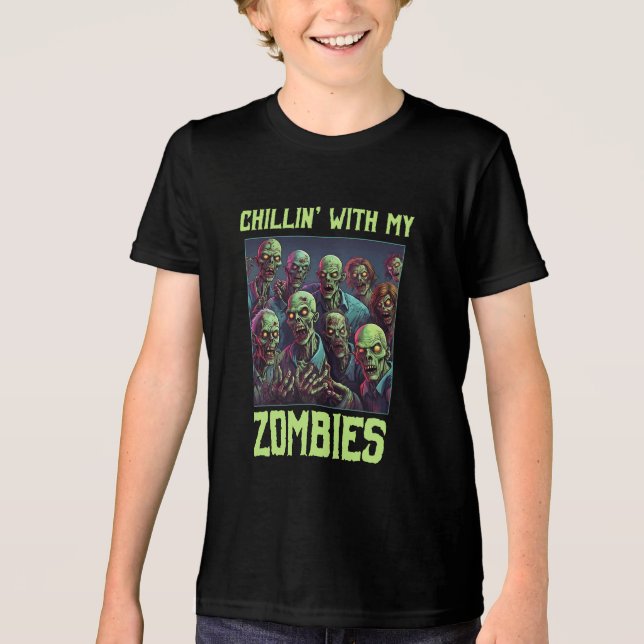 Funny Chillin With My Zombies Tri-Blend Shirt (Front)