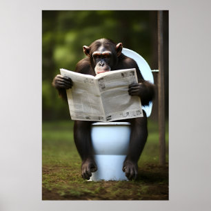 Funny Chimpanzee Bathroom Print Monkey Reading
