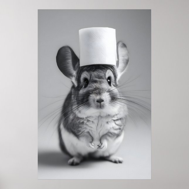 Funny Chinchilla Bathroom Print, Toilet Paper Hat Poster (Front)