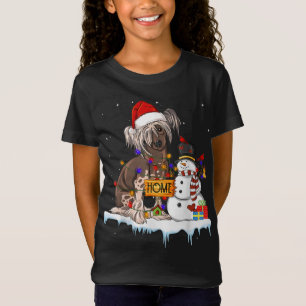 Funny Chinese Crested Dog Christmas Snowman Xmas L T-Shirt