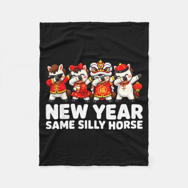 Funny Chinese Lunar New Year Same Silly Horse Dabb Fleece Blanket (Front)
