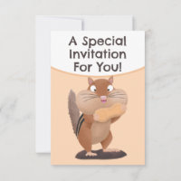 Funny chipmunk personalised cartoon invitation