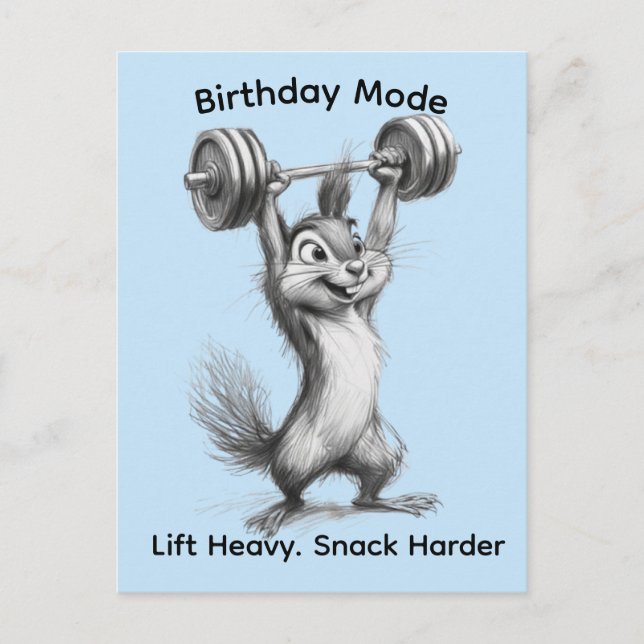 Funny Chipmunk Postcard - Birthday Mode Gym Art (Front)