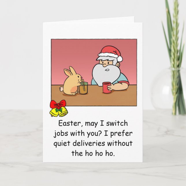 Funny Chirstmas Card: Santa changing jobs Holiday Card (Front)