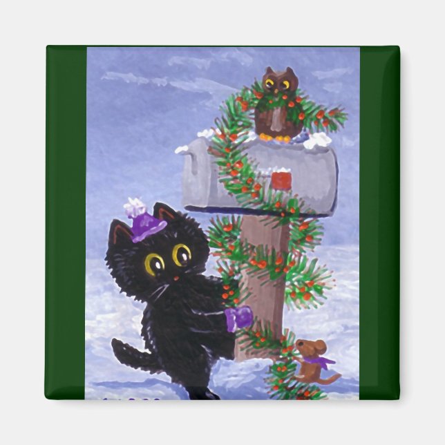 Funny Chistmas Cat Mouse Owl Creationarts Magnet (Front)