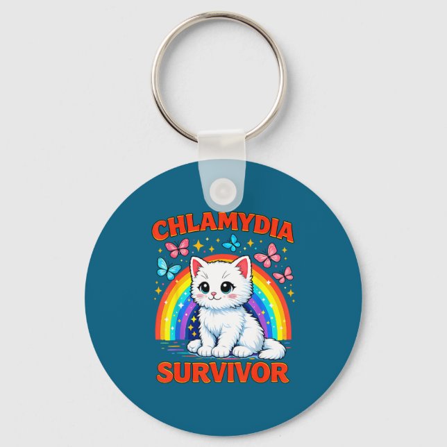 Funny Chlamydia Survivor Sarcastic White Kitten Key Ring (Front)