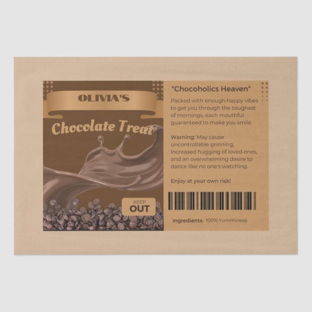 FUNNY Chocoholics Named Chocolate Treats Goody Bag Tissue Paper (Front)