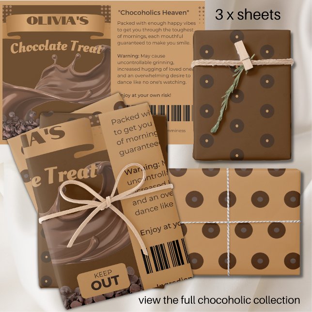 FUNNY Chocoholics Named Chocolate Treats Tiled Wrapping Paper Sheet (Creator Uploaded)