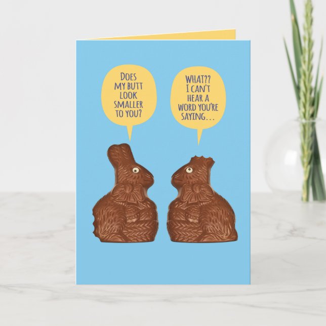 Funny Chocolate Easter Bunnies With Bite Card (Front)