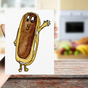 Funny Chocolate Eclair Quirky Cake Cartoon Art Postcard