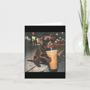 Funny Chocolate Lab Drinking Iced Coffee Lovers Card