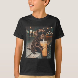 Funny Chocolate Lab Drinking Iced Coffee Lovers T-Shirt