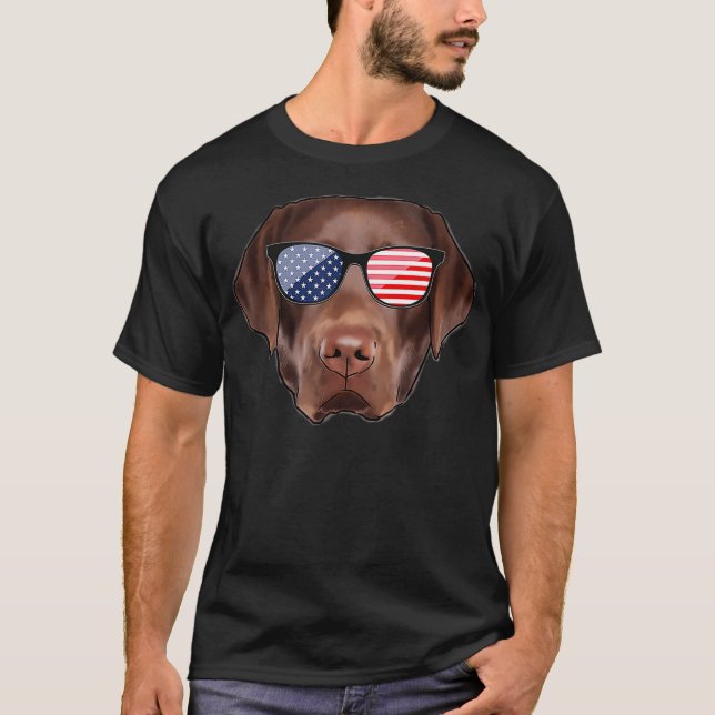 Funny Chocolate Labrador American Flag T-Shirt (Front)