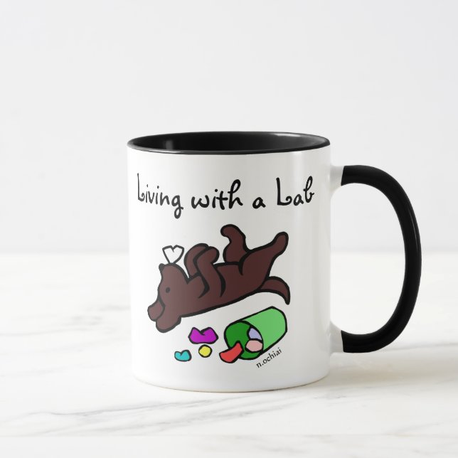 Funny Chocolate Labrador Cartoon Illustration Mug (Right)