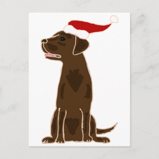 Funny Chocolate Labrador Retriever Christmas Art Holiday Postcard (Front)