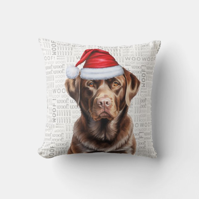 Funny Chocolate Labrador Retriever Dog Christmas Cushion (Front)