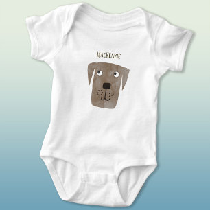 Funny Chocolate Labrador Retriever Dog Custom Name Baby Bodysuit