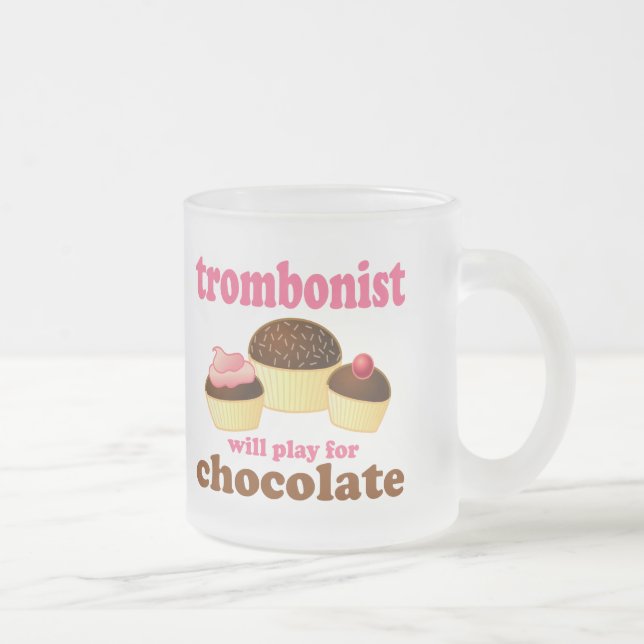 Funny Chocolate Trombonist Gift Frosted Glass Coffee Mug (Right)